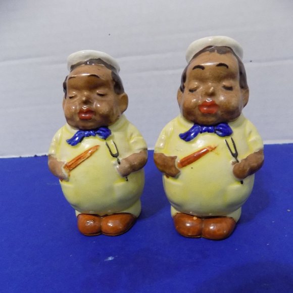 Vintage Black American Kids Bakers Cooks Chefs Salt and Pepper Shakers - Picture 3 of 5